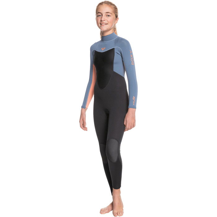 2024 Roxy Girls Prologue 3/2mm Flatlock Back Zip Wetsuit ERGW103023 - Cloud Black / Powdered Grey / Sun Glow